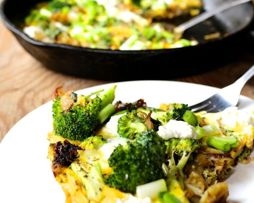 Goat Cheese, Wood Sorrel & Broccoli Frittata