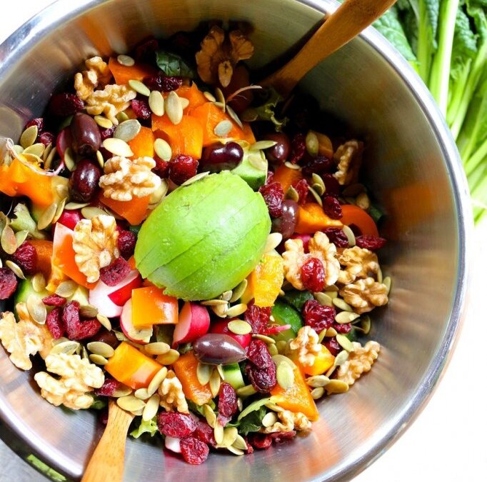 Colorful Spring Salad with Mustard Date Dressing